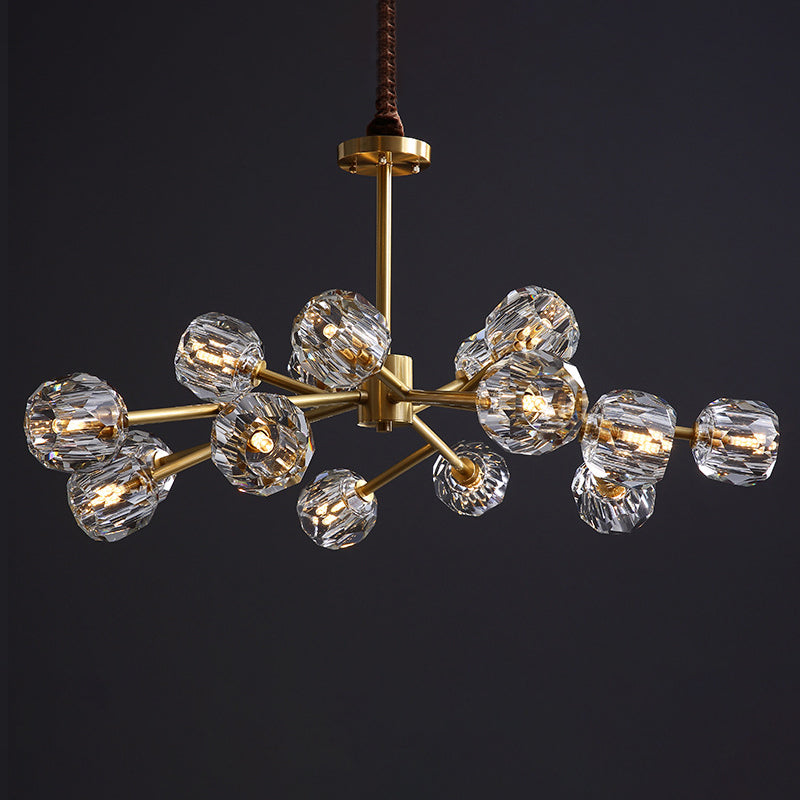 Modern Beveled Crystal Ball Chandelier - 6/15/18-Bulb Brass Living Room Lighting Fixture