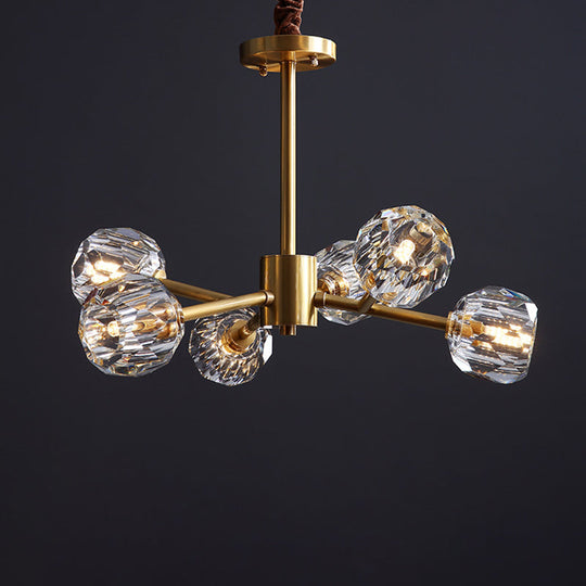 Modern Beveled Crystal Ball Chandelier - 6/15/18-Bulb Brass Living Room Lighting Fixture