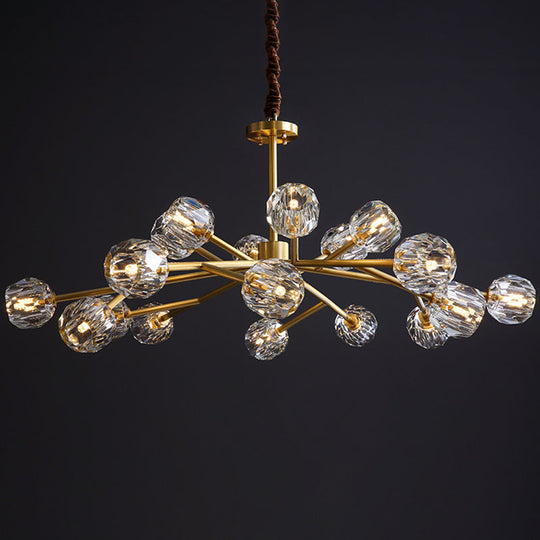 Modern Beveled Crystal Ball Chandelier - 6/15/18-Bulb Brass Living Room Lighting Fixture