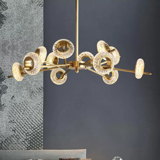 Post-Modern Crystal Hanging Pendant - Brass Carved Head Circlet Chandelier Light For Living Room 12