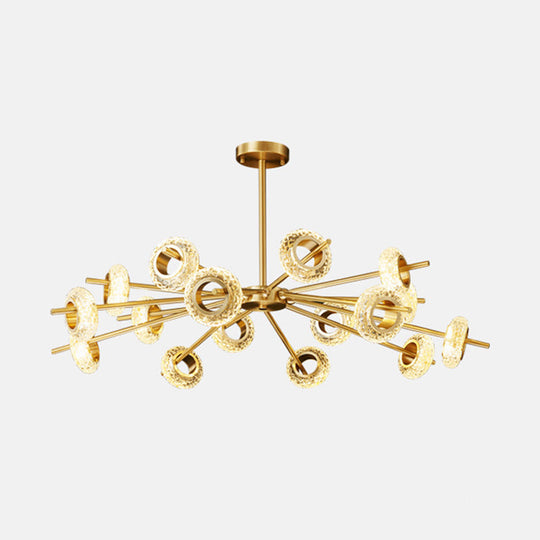 Postmodern Crystal Ring Chandelier - Handmade 8/12/16 Light Pendant for Living Room Ceiling in Brass