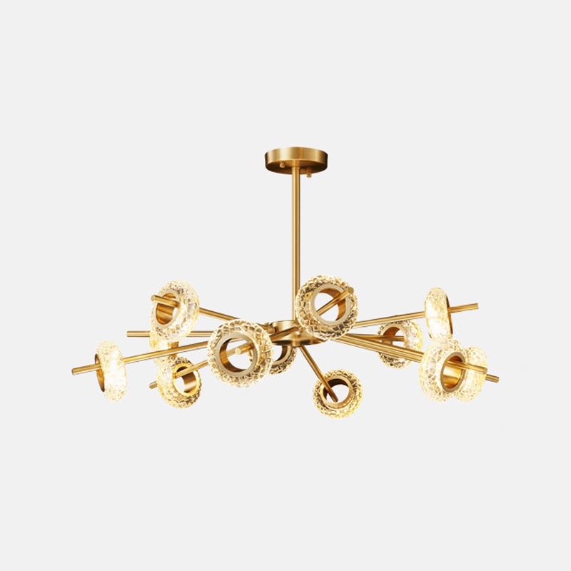 Postmodern Crystal Ring Chandelier - Handmade 8/12/16 Light Pendant for Living Room Ceiling in Brass