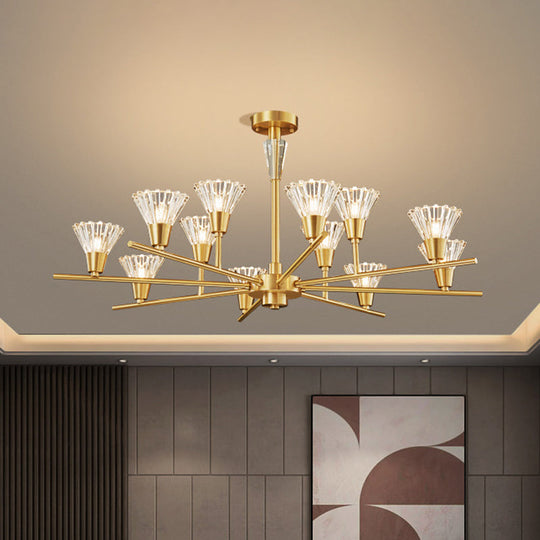 Modern Brass Pendant Light Fixture With Clear Glass 6/8/12 Heads - Living Room Chandelier