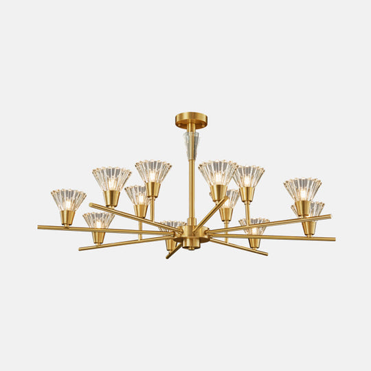 Modern Clear Glass Pendant Chandelier with Brass Flower-Like Design - 6/8/12 Heads for Living Room