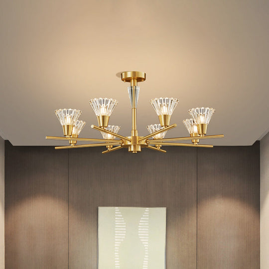 Modern Clear Glass Pendant Chandelier with Brass Flower-Like Design - 6/8/12 Heads for Living Room