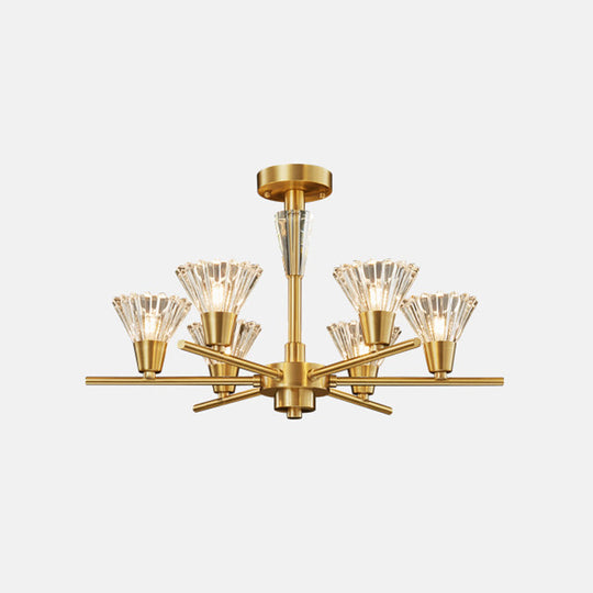 Modern Brass Pendant Light Fixture With Clear Glass 6/8/12 Heads - Living Room Chandelier 6 /