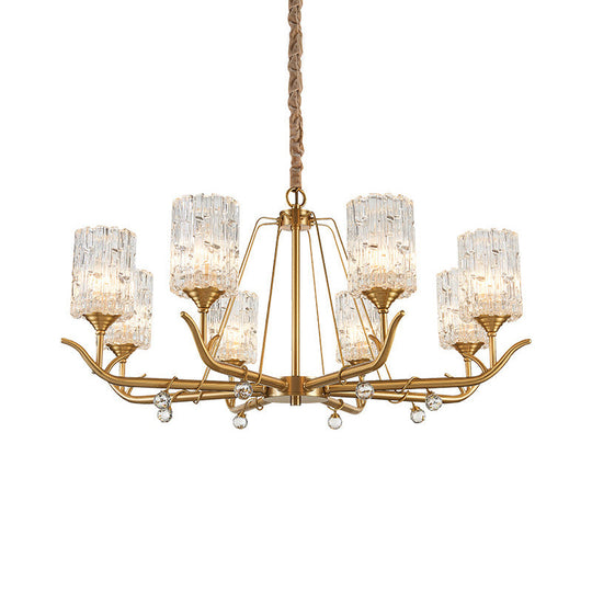 Hand-Blown Textured Glass Chandelier - 3/6/8-Light Postmodern Brass Cylinder Dining Room Ceiling Light