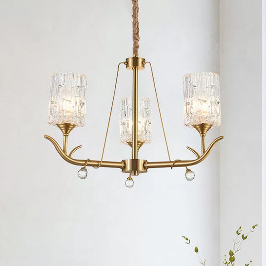 Hand-Blown Textured Glass Chandelier - 3/6/8-Light Postmodern Brass Cylinder Dining Room Ceiling Light