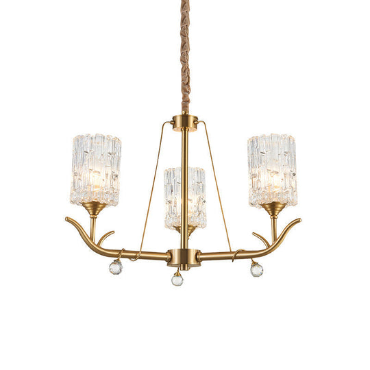 Hand-Blown Textured Glass Chandelier - 3/6/8-Light Postmodern Brass Cylinder Dining Room Ceiling Light