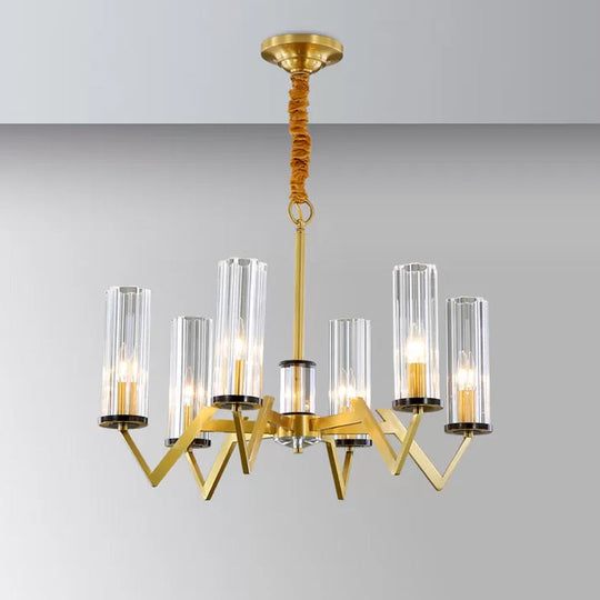 Modern Glass Prism Pendant Light - Tube Shade Brass Finish Chandelier (6/8-Bulb) 6 /