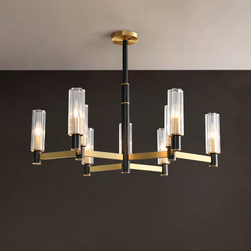 Postmodern Yellow-Black Chandelier Light with Prismatic Glass Tubular Design - 6/8/9 Bulbs - Hanging Ceiling Décor