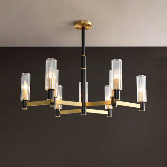 Bold Yellow-Black Chandelier: Prismatic Glass Tubular Hanging Ceiling Light (6/8/9 Bulbs) 9 /