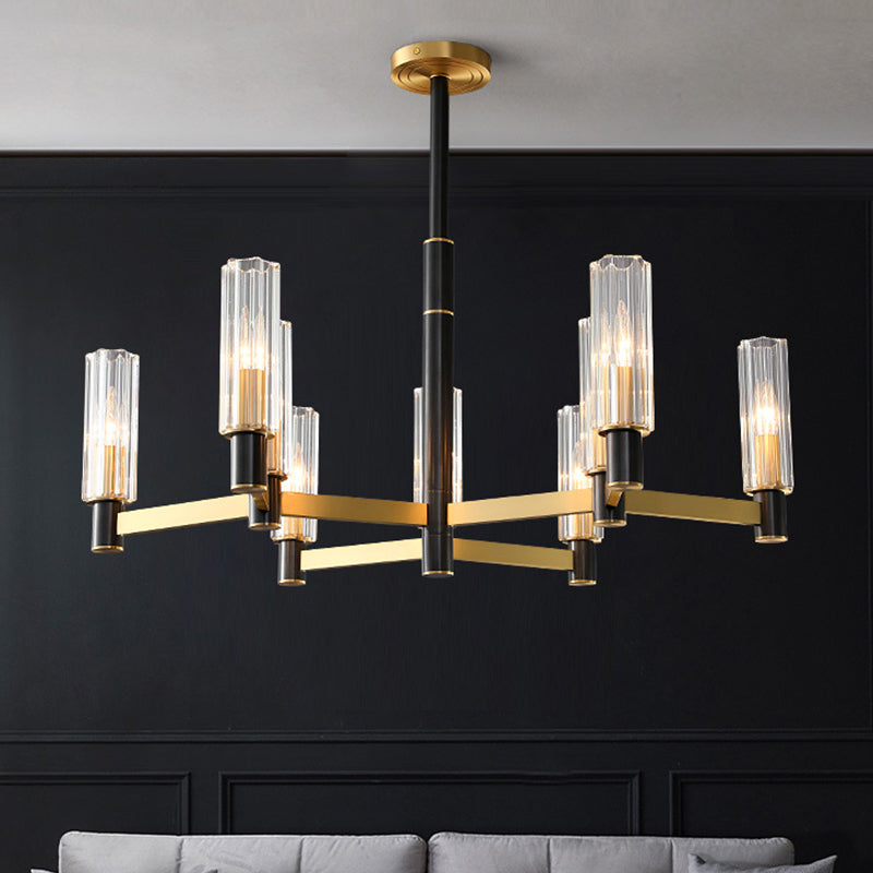 Bold Yellow-Black Chandelier: Prismatic Glass Tubular Hanging Ceiling Light (6/8/9 Bulbs)