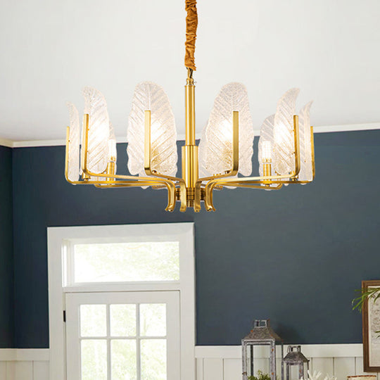 Modern Brass Glass Pendant Light Fixture - 6/8/10-Head Leaf Chandelier Lamp