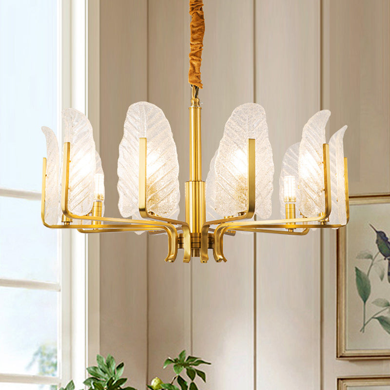 Modern Brass Glass Pendant Light Fixture - 6/8/10-Head Leaf Chandelier Lamp