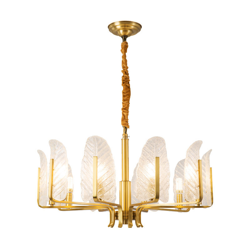 Modern Brass Glass Pendant Light Fixture - 6/8/10-Head Leaf Chandelier Lamp