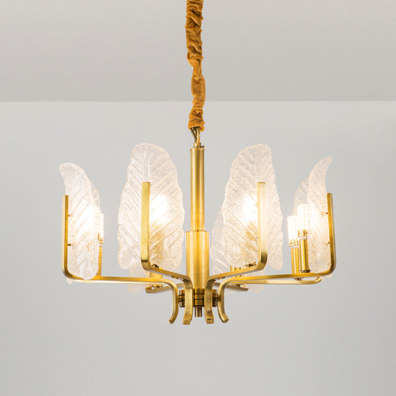 Modern Brass Glass Pendant Light Fixture - 6/8/10-Head Leaf Chandelier Lamp