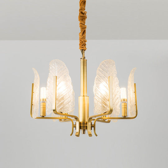 Modern Brass Glass Pendant Light Fixture - 6/8/10-Head Leaf Chandelier Lamp