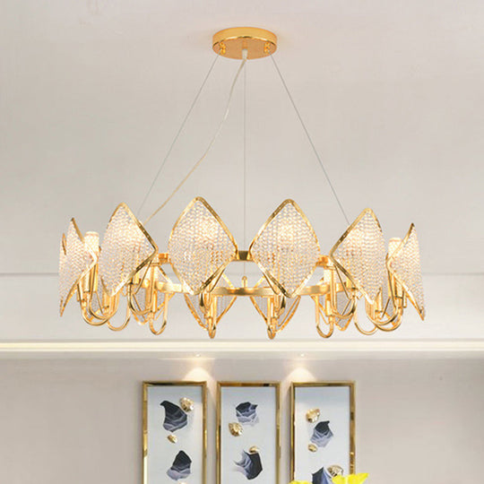 Modern Circle Chandelier Pendant - Crystal Bead Ceiling Lamp in Gold