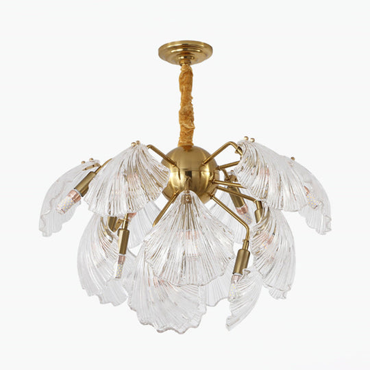 Layered Scallop Hanging Light - Nautical Gold Glass Pendant Chandelier (15/20 Bulbs)