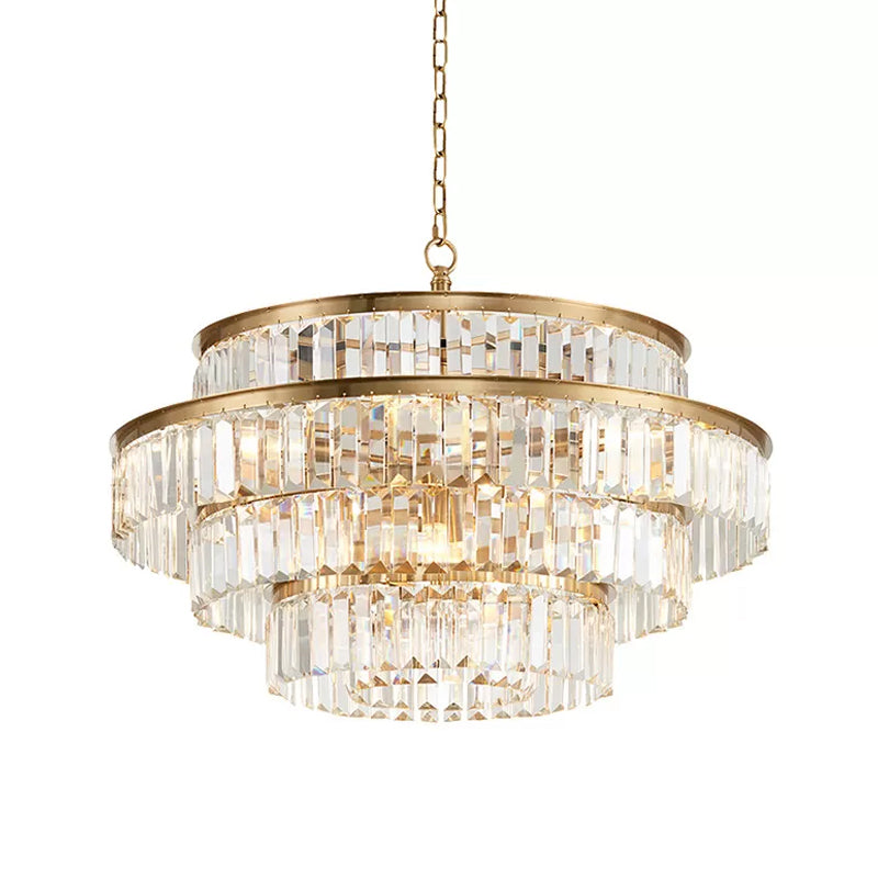 Crystal Multi- Tiered Chandelier 15-Bulb Dining Room Ceiling Hang Light in Gold