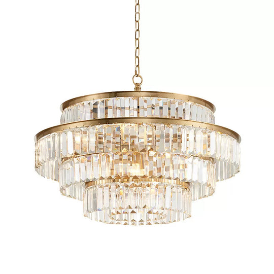 Crystal Multi- Tiered Chandelier 15-Bulb Dining Room Ceiling Hang Light in Gold