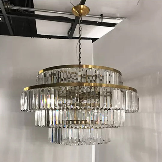 Crystal Multi- Tiered Chandelier 15-Bulb Dining Room Ceiling Hang Light in Gold