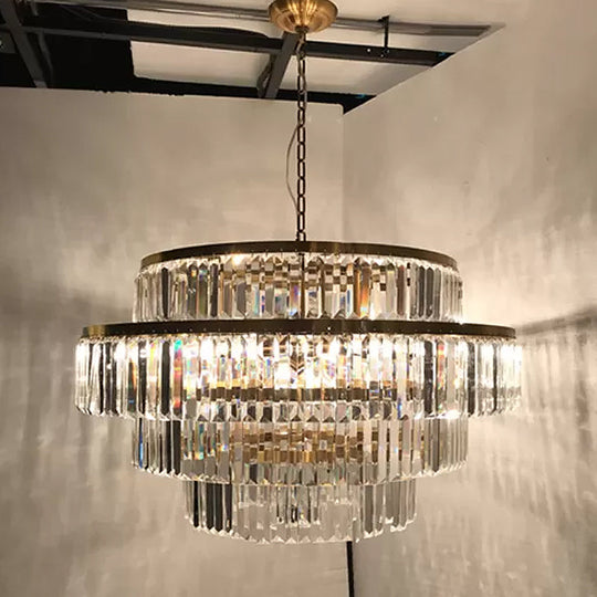 Crystal Multi- Tiered Chandelier 15-Bulb Dining Room Ceiling Hang Light in Gold