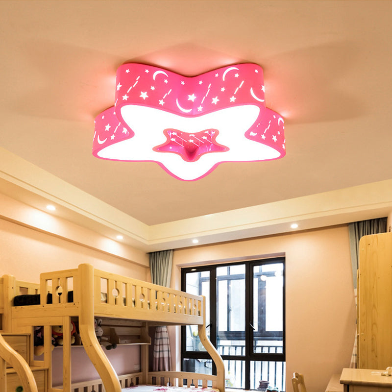 Modern Led Flush Mount Ceiling Light For Childrens Bedroom - Starry Acrylic Design