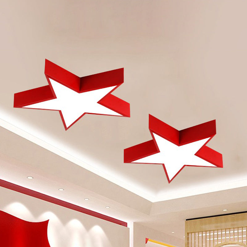 Minimalist LED Flush Mount Lighting in Red for Meeting Room - Pentastar Shaped Flush Ceiling Light