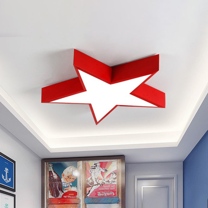 Minimalist LED Flush Mount Lighting in Red for Meeting Room - Pentastar Shaped Flush Ceiling Light