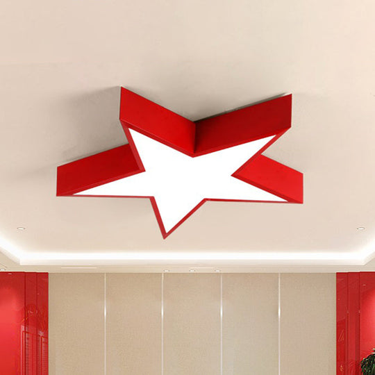 Minimalist LED Flush Mount Lighting in Red for Meeting Room - Pentastar Shaped Flush Ceiling Light