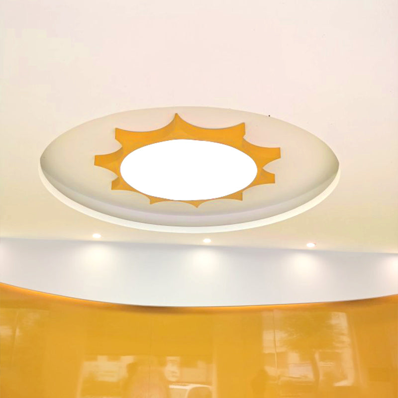 Creative Yellow Sun Acrylic Led Flush Mount Ceiling Light Fixture For Kindergarten