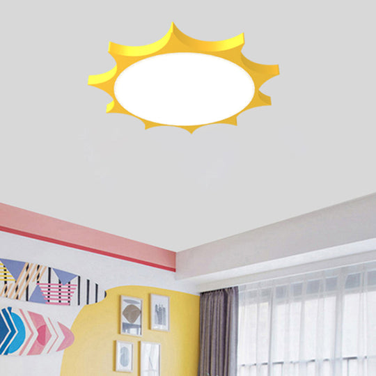 Creative Yellow Sun Acrylic Led Flush Mount Ceiling Light Fixture For Kindergarten