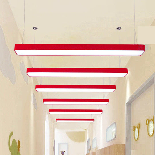 Contemporary Acrylic Led Rectangle Chandelier Light Kit For Playroom Ceiling Red / Small