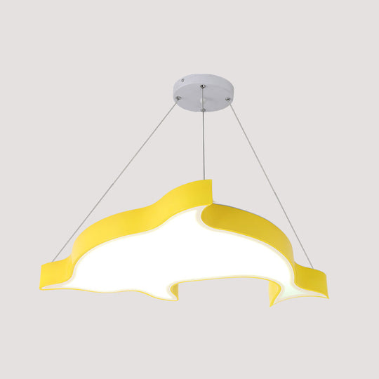 Dolphin-Shaped Led Acrylic Cartoon Chandelier Light Fixture For Corridors Yellow