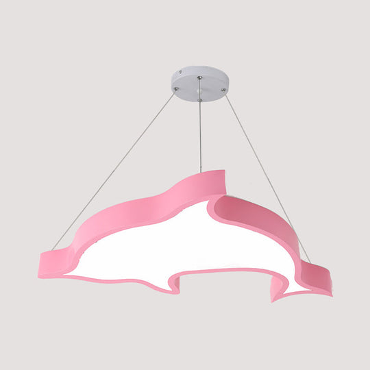 Dolphin-Shaped Led Acrylic Cartoon Chandelier Light Fixture For Corridors Pink