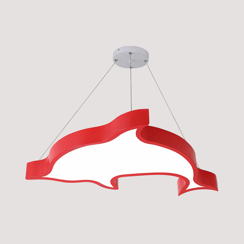 Dolphin-Shaped Led Acrylic Cartoon Chandelier Light Fixture For Corridors Red