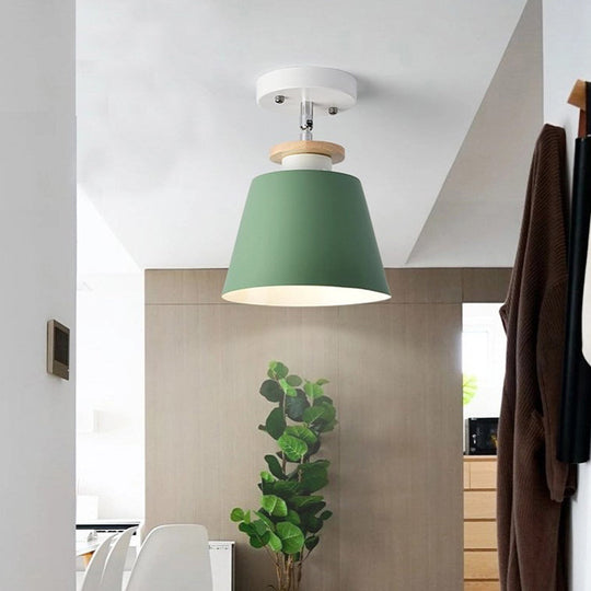 Flexible Metal Semi Flush Ceiling Light For Corridor - Simple Barrel Design With 1 Green