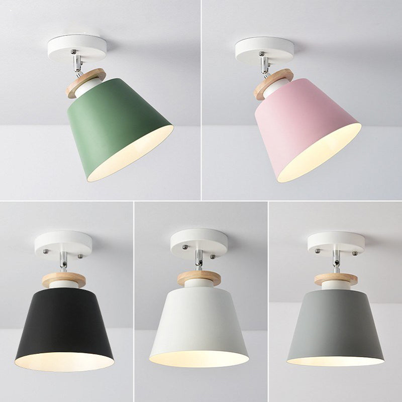 Flexible Metal Semi Flush Ceiling Light For Corridor - Simple Barrel Design With 1