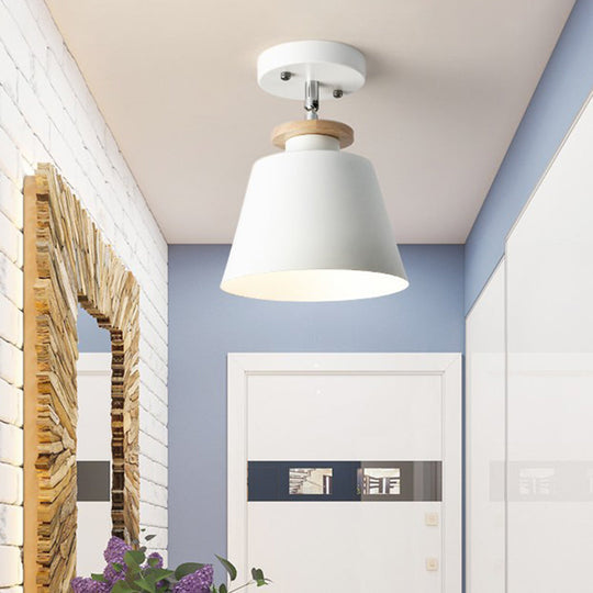 Flexible Metal Semi Flush Ceiling Light For Corridor - Simple Barrel Design With 1 White