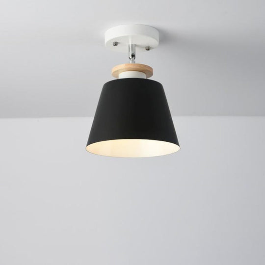 Flexible Metal Semi Flush Ceiling Light For Corridor - Simple Barrel Design With 1 Black