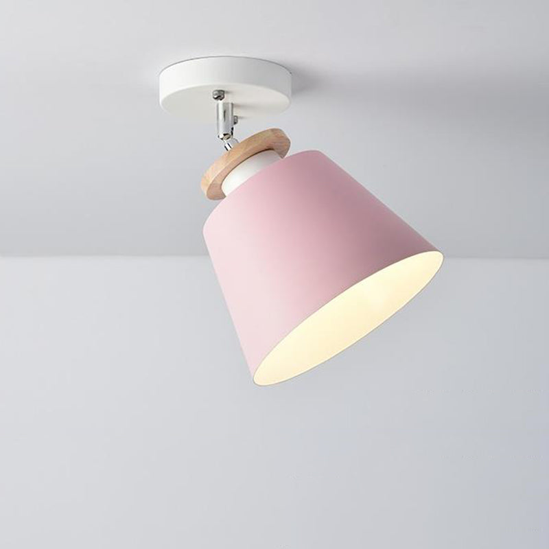 Flexible Metal Semi Flush Ceiling Light For Corridor - Simple Barrel Design With 1 Pink