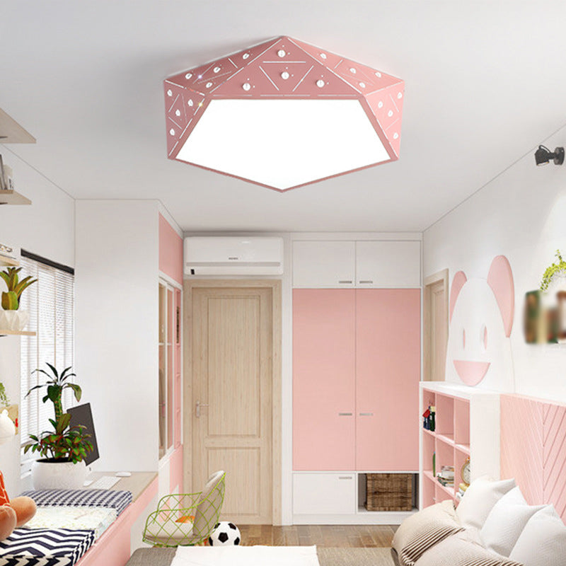 Pentagon Flush Mount Led Ceiling Light With Hollow-Out Acrylic Design For Living Room Pink / Small