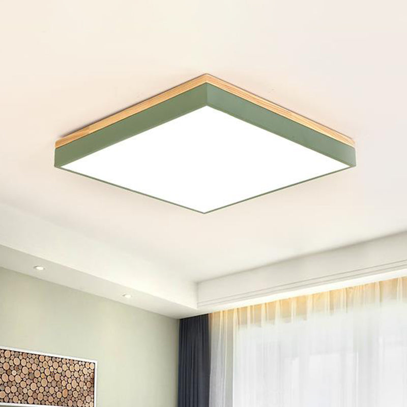 Minimalist Led Flushmount Light For Childrens Bedroom - Square Acrylic Close To Ceiling Fixture