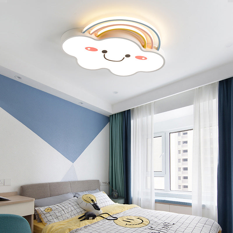 Rainbow Cloud Led Flush Mount For Kids Bedroom | Simple Acrylic Light Fixture White / Small