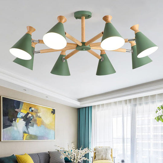 Modern Metal Chandelier With Wood Cork And 8 Bulbs For Living Room / Green