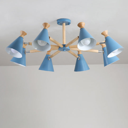 Modern Metal Chandelier With Wood Cork And 8 Bulbs For Living Room / Blue