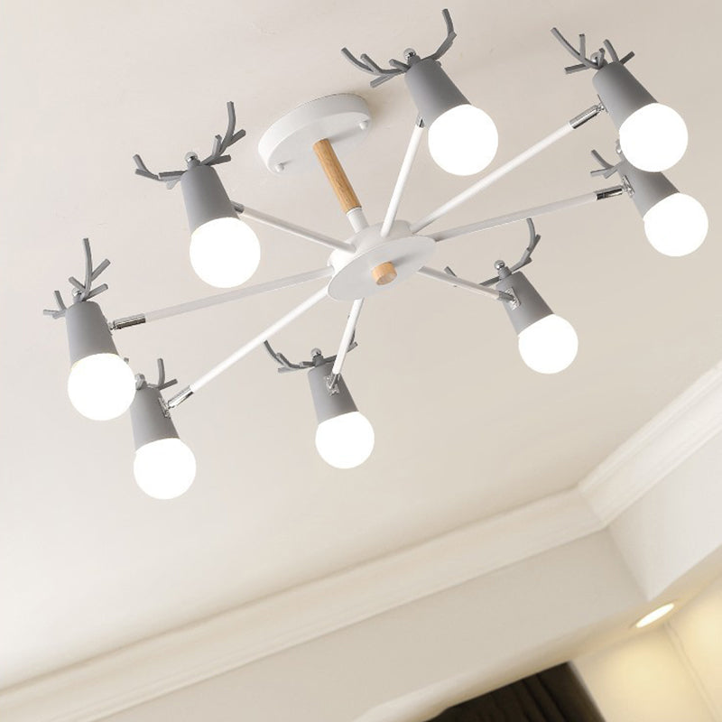 Antler Semi Mount Ceiling Light with Sleek Metal Fixture and Exposed Bulb Design