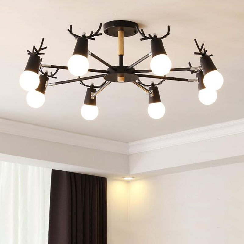 Antler Semi Mount Ceiling Light with Sleek Metal Fixture and Exposed Bulb Design